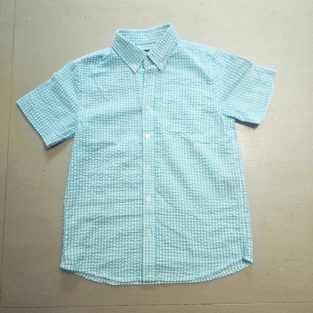 Boys Size 10 E• land Seersucker Short Sleeve Button Down